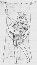 Size: 758x1331 | Tagged: safe, imported from derpibooru, oc, oc:aryanne, human, armband, aryan, blonde, drawthread, grayscale, humanized, lined paper, monochrome, nazi, nazi armband, nazipone, sketch, solo, traditional art