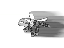 Size: 900x675 | Tagged: safe, imported from derpibooru, cyborg, pony, amputee, artificial wings, augmented, black and white, drawthread, grayscale, mechanical wing, monochrome, prosthetic leg, prosthetic limb, prosthetic wing, prosthetics, quadruple amputee, running, sketch, wings