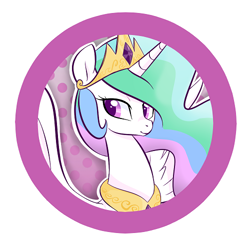 Size: 500x500 | Tagged: safe, artist:jessy, imported from derpibooru, princess celestia, pony, abstract background, bust, button, dots, ethereal mane, female, mare, smiling, solo