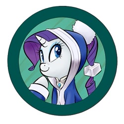 Size: 375x375 | Tagged: safe, artist:jessy, imported from derpibooru, rarity, pony, abstract background, bust, button, clothes, female, mare, smiling, solo