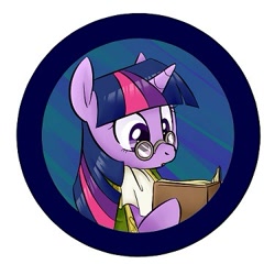 Size: 375x375 | Tagged: safe, artist:jessy, imported from derpibooru, twilight sparkle, pony, abstract background, book, bust, button, clothes, female, glasses, mare, reading, solo