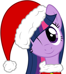 Size: 5512x6183 | Tagged: safe, artist:pink1ejack, imported from derpibooru, twilight sparkle, pony, absurd resolution, christmas, christmas ponies, cute, female, hat, holiday, one eye closed, santa hat, simple background, solo, transparent background, twiabetes, vector, wink