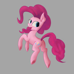 Size: 1024x1014 | Tagged: safe, artist:ilicksunshine, artist:sigilponies, imported from derpibooru, pinkie pie, earth pony, pony, chest fluff, female, gray background, head turn, looking away, looking back, looking sideways, mare, open mouth, simple background, smiling, solo, turned head