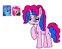 Size: 520x412 | Tagged: safe, artist:徐詩珮, imported from derpibooru, pinkie pie, spring rain, oc, oc:sugar rain (徐詩珮), alicorn, earth pony, pony, unicorn, female, lesbian, magical lesbian spawn, next generation, offspring, parent:pinkie pie, parent:spring rain, parents:springpie, shipping, springcorn, springpie