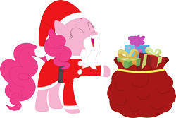 Size: 3574x2383 | Tagged: safe, artist:porygon2z, imported from derpibooru, pinkie pie, earth pony, pony, christmas, hat, holiday, present, santa claus, santa hat, santa sack, simple background, transparent background