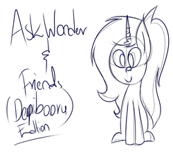 Size: 2200x2000 | Tagged: safe, artist:wonderschwifty, imported from derpibooru, oc, oc only, oc:wonder sparkle, pony, unicorn, ask wonder sparkle, female, lineart, mare, simple background, smiling, solo, transparent background