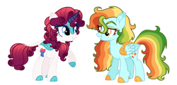 Size: 1287x621 | Tagged: safe, artist:unoriginai, imported from derpibooru, hybrid, kirin, sounds of silence, kirin pony hybrid, magical lesbian spawn, next generation, offspring, parent:autumn blaze, parent:rainbow dash, parent:rarity, parents:autumndash, parents:autumnity