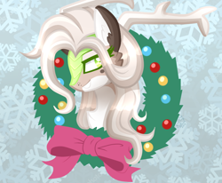 Size: 804x662 | Tagged: safe, artist:sugaryicecreammlp, imported from derpibooru, oc, oc only, oc:daylily, kirin, bust, christmas wreath, female, horns, portrait, solo, wreath