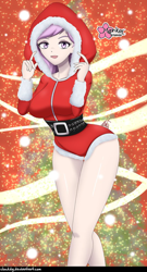 Size: 540x1000 | Tagged: safe, alternate version, artist:clouddg, imported from derpibooru, fleur-de-lis, equestria girls, breasts, busty fleur-de-lis, christmas, clothes, female, holiday, hoodie, human coloration, looking at you, multiple variants, signature, solo