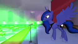 Size: 4080x2304 | Tagged: safe, imported from derpibooru, princess luna, pony, 3d, burp, female, gmod, microphone, solo