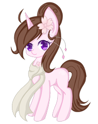 Size: 750x950 | Tagged: safe, imported from derpibooru, oc, oc only, pony, unicorn, 2019 community collab, derpibooru community collaboration, clothes, female, flower, flower in hair, looking at you, mare, scarf, simple background, solo, transparent background