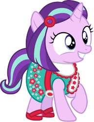 Size: 925x1200 | Tagged: safe, artist:cloudy glow, artist:cloudyglow, imported from derpibooru, starlight glimmer, pony, unicorn, alternate hairstyle, american girls, clothes, cute, female, filly, filly starlight glimmer, glimmerbetes, grin, kit kittredge, simple background, smiling, solo, transparent background, younger