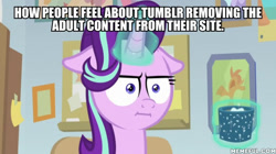 Size: 600x337 | Tagged: safe, edit, edited screencap, imported from derpibooru, screencap, starlight glimmer, pony, marks for effort, caption, chocolate, empathy cocoa, food, hot chocolate, i mean i see, image macro, marshmallow, meme, memeful.com, solo, text, tumblr 2018 nsfw purge, tumblr drama