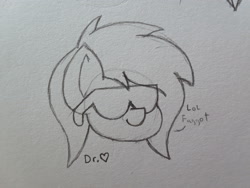 Size: 2576x1932 | Tagged: safe, artist:drheartdoodles, imported from derpibooru, oc, oc only, oc:anonfilly, chibi, faggot, female, filly, monochrome, sunglasses, traditional art, vulgar