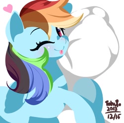 Size: 942x934 | Tagged: safe, artist:tohupo, imported from derpibooru, rainbow dash, pegasus, pony, cute, female, heart, hooves, hug, lineless, mare, one eye closed, pillow, pillow hug, solo, tongue out, wings