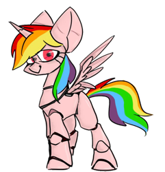 Size: 750x779 | Tagged: safe, artist:咕咕莲, imported from derpibooru, oc, oc only, oc:rainbow.s.h.y., pony, robot, robot pony, unicorn, 2019 community collab, derpibooru community collaboration, simple background, solo, transparent background