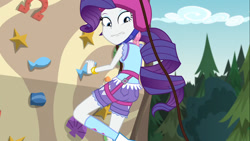 Size: 1280x720 | Tagged: safe, edit, edited screencap, editor:mlp-gft, imported from derpibooru, screencap, rarity, equestria girls, legend of everfree, ass, butt, clothes, female, helmet, rearity, rock climbing, shorts, show accurate, show accurate porn, solo