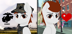 Size: 1000x466 | Tagged: safe, artist:lietiejackson, imported from derpibooru, oc, oc:heartshot, pegasus, pony, back to back, lineless, male, marines, military uniform, respect, sad, stallion, wings