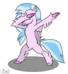 Size: 1488x1608 | Tagged: safe, artist:paw-of-darkness, imported from derpibooru, silverstream, classical hippogriff, hippogriff, bipedal, dab, female, simple background, solo, standing up, white background, wings