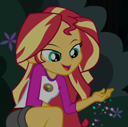 Size: 1082x1079 | Tagged: safe, imported from derpibooru, screencap, sunset shimmer, equestria girls, legend of everfree, camp everfree outfits, cropped, female, smiling, solo