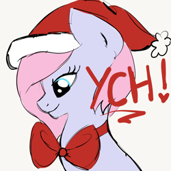 Size: 2100x2100 | Tagged: safe, artist:lannielona, imported from derpibooru, pony, advertisement, bow, christmas, commission, hat, holiday, santa hat, sketch, smiling, solo, your character here