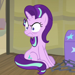 Size: 520x520 | Tagged: safe, imported from derpibooru, screencap, starlight glimmer, pony, unicorn, road to friendship, bags under eyes, chains, cropped, cute, female, frown, glimmerbetes, madorable, mare, solo, starlight glimmer is not amused, starlight is not amused, unamused