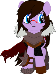 Size: 719x951 | Tagged: safe, artist:puppyeyedlover, imported from derpibooru, earth pony, pony, armor, cape, clothes, crossover, dragon age, dragon age 2, female, hawke, mare, ponified, simple background, solo, transparent background