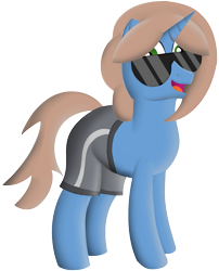 Size: 1545x1910 | Tagged: safe, artist:techarmsbu, imported from derpibooru, oc, oc only, oc:versatile gears, pony, unicorn, 2019 community collab, derpibooru community collaboration, lineless, male, simple background, solo, sunglasses, swim trunks, swimming trunks, transparent background