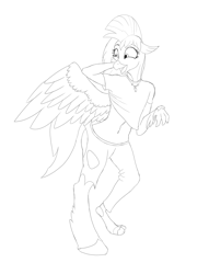 Size: 2480x3238 | Tagged: safe, artist:settop, imported from derpibooru, silverstream, human, human to hippogriff, male to female, rule 63, sketch, solo, transformation, transgender transformation