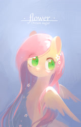 Size: 1875x2952 | Tagged: safe, artist:dreamsugar, imported from derpibooru, fluttershy, pegasus, pony, beautiful, bust, cute, female, flower, flower in hair, head turn, looking away, looking sideways, mare, portrait, shyabetes, smiling, solo, spread wings, turned head, wings