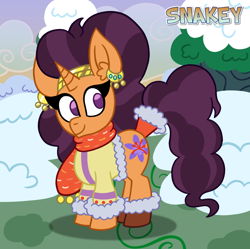 Size: 770x768 | Tagged: safe, artist:snakeythingy, imported from derpibooru, saffron masala, pony, female, solo, winter, winter outfit