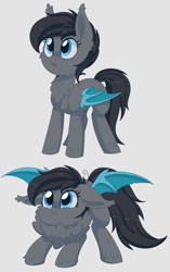 Size: 1681x2677 | Tagged: safe, artist:thegamblehorse, imported from derpibooru, oc, oc only, oc:seachell, bat pony, pony, :i, :o, bat pony oc, behaving like a bird, cheek fluff, cheek puffing, chest fluff, colored sketch, crouching, cute, daaaaaaaaaaaw, ear fluff, ear tufts, female, floppy ears, fluffy, hoof fluff, looking up, mare, messy mane, neck fluff, ocbetes, open mouth, puffed up, puffy, puffy cheeks, simple background, solo, spread wings, unshorn fetlocks, white background, wings