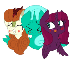 Size: 1320x1080 | Tagged: safe, artist:徐詩珮, imported from derpibooru, autumn blaze, fizzlepop berrytwist, glitter drops, tempest shadow, alicorn, kirin, pony, my little pony: the movie, sounds of silence, alicornified, awwtumn blaze, base used, cute, eyes closed, female, glitterbetes, glitterblaze, glittercorn, glittershadow, glittershadowblaze, lesbian, polyamory, polygamy, race swap, shipping, simple background, tempestbetes, tempestblaze, tempesticorn, transparent background, trio