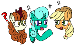 Size: 520x310 | Tagged: safe, artist:徐詩珮, imported from derpibooru, applejack, autumn blaze, glitter drops, alicorn, earth pony, kirin, pony, my little pony: the movie, sounds of silence, angry, applejack's hat, autumnjack, autumnjack vs glitterblaze, cowboy hat, female, fight, glitterblaze, glittercorn, hat, lesbian, love triangle, shipping