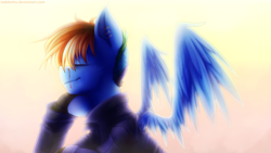 Size: 1280x720 | Tagged: safe, artist:jadekettu, imported from derpibooru, rainbow dash, pegasus, pony, alternate timeline, apocalypse dash, blood, crystal war timeline, eyes closed, female, mare, smiling, solo