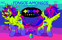 Size: 5396x3473 | Tagged: safe, artist:bwongi, imported from derpibooru, oc, oc only, oc:fungusamongus, alicorn, bicorn, pony, eyestrain warning, nonbinary, rainbow, reference sheet, solo