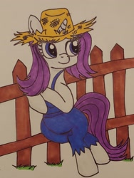 Size: 1938x2579 | Tagged: safe, artist:iffoundreturntorarity, imported from derpibooru, rarity, simple ways, clothes, fence, leaning, rarihick, traditional art