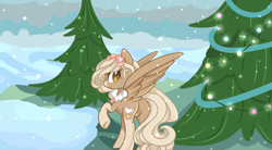 Size: 2000x1100 | Tagged: safe, artist:takan0, imported from derpibooru, oc, oc only, oc:coco, pegasus, pony, female, mare, snow, solo, tree