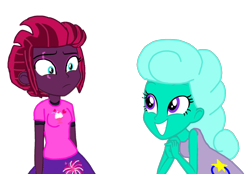 Size: 1548x1080 | Tagged: safe, artist:徐詩珮, imported from derpibooru, fizzlepop berrytwist, glitter drops, tempest shadow, equestria girls, my little pony: the movie, equestria girls-ified, female, glittershadow, lesbian, shipping, simple background, smiling, translation request, transparent background