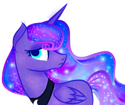 Size: 1280x1070 | Tagged: safe, artist:lionsca, imported from derpibooru, princess luna, alicorn, pony, concerned, ethereal mane, female, galaxy mane, missing accessory, missing cutie mark, simple background, solo, transparent background