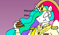 Size: 1280x768 | Tagged: safe, artist:americananomaly, imported from derpibooru, princess celestia, anthro, anthroquestria, cake, cakelestia, eating, eyes closed, female, food, solo