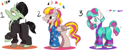 Size: 2783x1126 | Tagged: safe, artist:overlord pony, imported from derpibooru, oc, earth pony, pegasus, pony, unicorn, adoptable, clothes, for sale