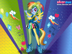 Size: 800x600 | Tagged: safe, artist:user15432, imported from derpibooru, rainbow dash, equestria girls, rainbow rocks, clothes, dressup, high heels, leggings, ponied up, pony ears, rainbow hair, rainbow rocks outfit, rock and roll, rock star, shoes, solo, starsue, winged humanization, wings