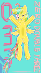 Size: 480x852 | Tagged: safe, artist:tastyrainbow, imported from derpibooru, pegasus, pony, cute, early concept, happy, lies, one eye closed, solo, wink