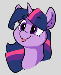 Size: 1218x1499 | Tagged: safe, artist:greyscaleart, imported from derpibooru, twilight sparkle, pony, :p, bust, cute, female, gray background, portrait, silly, simple background, solo, tongue out, twiabetes