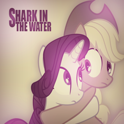 Size: 500x500 | Tagged: safe, artist:sweetleafx, imported from derpibooru, applejack, rarity, look before you sleep, clinging, female, lesbian, rarijack, shark in the water, shipping, song reference, vvbrown