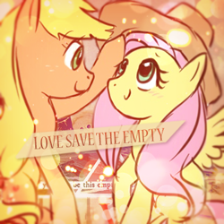 Size: 350x350 | Tagged: safe, artist:sweetleafx, imported from derpibooru, applejack, fluttershy, appleshy, female, hat, lesbian, love, shipping