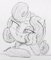 Size: 1990x2357 | Tagged: safe, artist:floofyfoxcomics, imported from derpibooru, oc, oc only, oc:autumn science, pony, unicorn, female, lineart, mare, monochrome, solo, traditional art