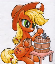 Size: 3467x4022 | Tagged: safe, artist:stewart501st, imported from derpibooru, applejack, earth pony, pony, cowboy hat, female, hat, mare, smiling, solo, stetson, traditional art