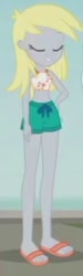 Size: 327x1083 | Tagged: safe, imported from derpibooru, screencap, derpy hooves, equestria girls, equestria girls series, bikini, bikini top, clothes, feet, female, flip-flops, midriff, sandals, solo, swim trunks, swimming trunks, swimsuit